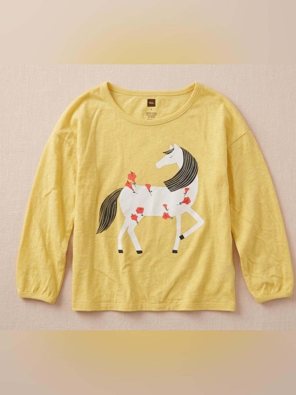 TEA COLLECTION Horse Graphic L/S Tee - Acacia - Yellow- Girls 6